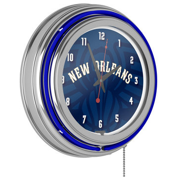 NBA Chrome Double Rung Neon Clock, Fade, New Orleans Pelicans