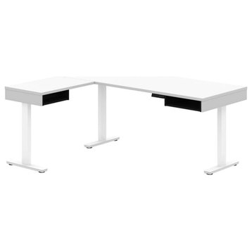 Bestar Pro-Vega L Shaped Adjustable Standing Desk in White and Black