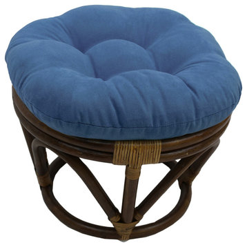 18" Round Solid Micro Suede Tufted Footstool Cushion, Indigo