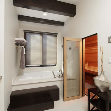 Spanish Transitional Primary Bath with Soaking Tub & Dry Sauna