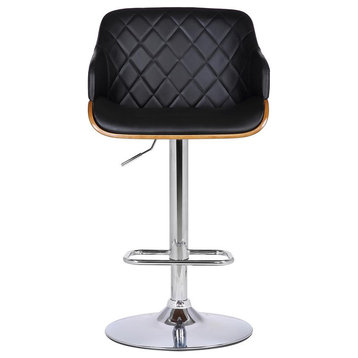 Toby Contemporary Adjustable Barstool in Chrome Finish with Black Faux...