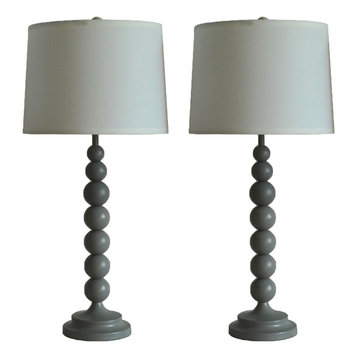 Set of 2 Stacked Ball Table Lamps, Grey