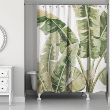 Painted Tropical Leaves 5 71x74 Shower Curtain