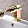 Gold Finish Waterfall Bathroom Sink Faucet Single Handle Basin Mixer Tap