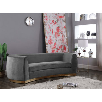 Julian Velvet Upholstered Sofa, Gray, Gold Base
