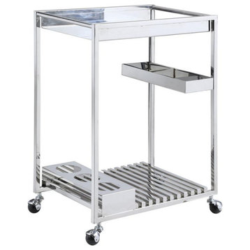 Contemporary All Metal Tea Cart, Polished Ss
