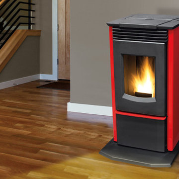 P3 Freestanding Pellet Stove with Racing Red Side Panels