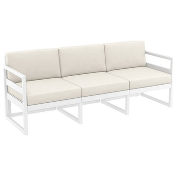 Mykonos Patio Sofa White with Acrylic Fabric Natural Cushions