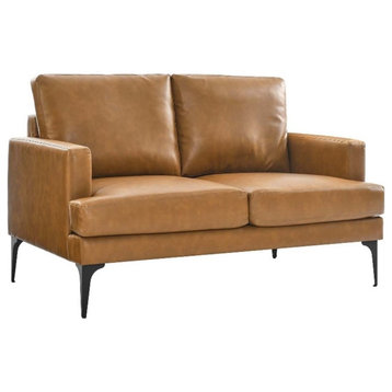 Modway Evermore Modern Style Vegan Leather and Metal Loveseat in Tan