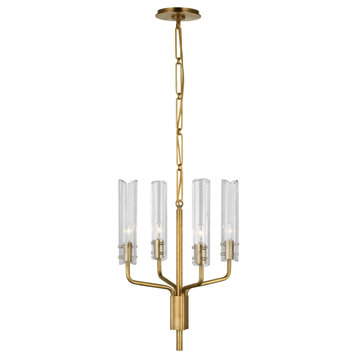 Casoria Petite Chandelier in Hand-Rubbed Antique Brass with Clear Glass