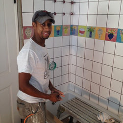 bathroom with hand painted tiles - Tile