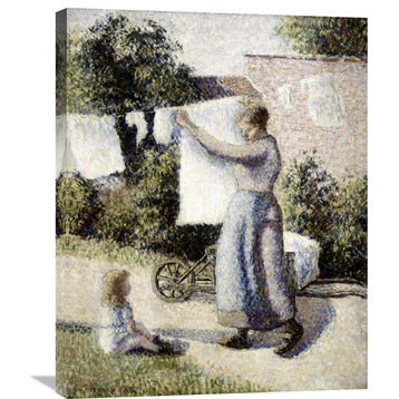 "Woman Hanging Laundry" Stretched Canvas Giclee by Camille Pissarro, 24"x30"