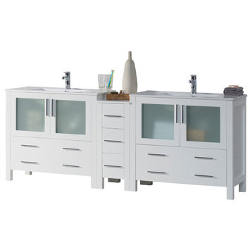Sydney 84" Double Vanity Set With Mirrors, Glossy White No Mirror