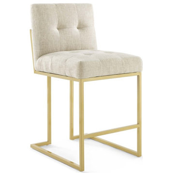 Modway Privy 26.5" Stainless Steel Polyester Fabric Counter Stool in Gold/Beige