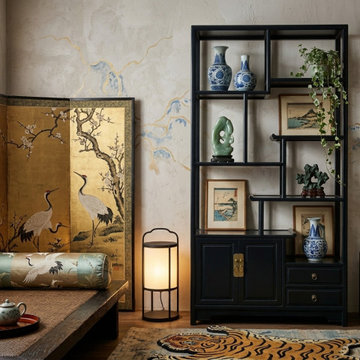 Oriental Asymmetrical Black Lacquer Shelving Display Cabinet Divider ws4985