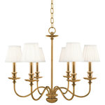 Hudson Valley Lighting - Menlo Park, Six Light Chandelier, Aged Brass Finish, Off White Faux Silk Shade - Menlo Park features classic candlestick holders in an elegant, open colonial setting. Despite their historic qualities, these electric fixtures are aptly named after the New Jersey locale where Thomas Edison invented the first commercially viable light Bulb (Not Included). We swath Menlo Park's Bulb (Not Included)-bearing candlesticks with pleated barrel shades, an aesthetic refinement that honors Edison's innovation.