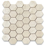 Stone Center Online - Crema Marfil Marble 2 inch Hexagon Mosaic Tile Polished, 1 sheet - Crema Marfil Marble 2" (from point to point) hexagon pieces mounted on a sturdy mesh tile sheet
