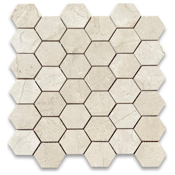 Crema Marfil Marble 2 inch Hexagon Mosaic Tile Polished, 1 sheet