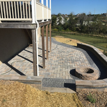 Permeable Paver Patio, Seat Walls, Fire Pit, Lighting