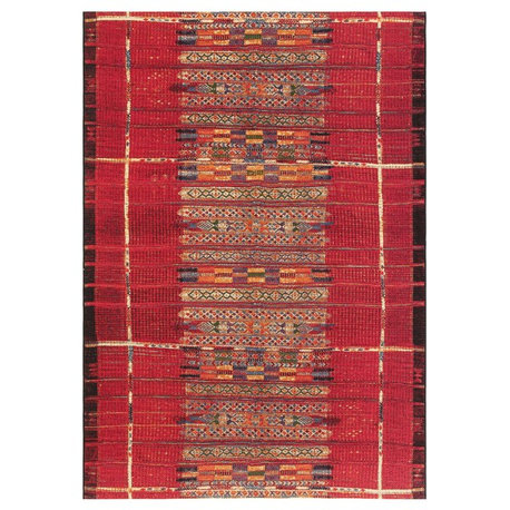 Marina Tribal Stripe Indoor/Outdoor Rug, Red, 4'10"x7'6"