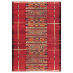 Liora Manne - Marina Tribal Stripe Indoor/Outdoor Rug, Red, 7'10"x9'10" - This area rug is inspired by traditional tribal designs that features linear patterns detailed with multiple colors and intricate shapes. The striking red background serves to highlight the vivid accent colors in yellow, black, purple and ivory to compliment its bold design, making this a truly unique piece for any space inside or outside your home.Made in Egypt from 100% polypropylene, the Marina Collection is Power Loomed to create intricate designs with a broad color spectrum and a high-quality finish. The material is flatwoven, low profile, weather resistant, UV stabilized for enhanced fade resistance, durable and ideal for those high traffic areas such as your patio, sunroom, kitchen, entryway, hallway, living room and bedroom making this the ideal indoor or outdoor rug. Detailed patterns are offered in an eclectic mix of styles ranging from tropical, coastal, geometric, contemporary and traditional designs; making these perfect accent rugs for your home. Limiting exposure to rain, moisture and direct sun will prolong rug life.