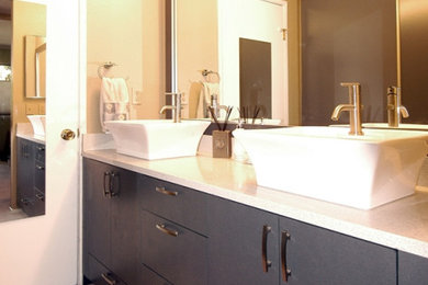 Small trendy master bathroom photo in Seattle with a built-in vanity