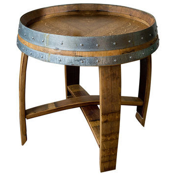 Banded Wine Barrel Side Table With Cross-Braces, Natural Finish