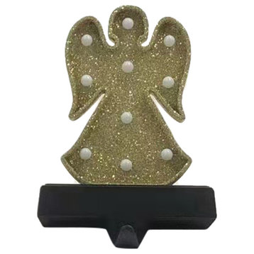 Gold Glittered LED Lighted Angel Christmas Stocking Holder 7"