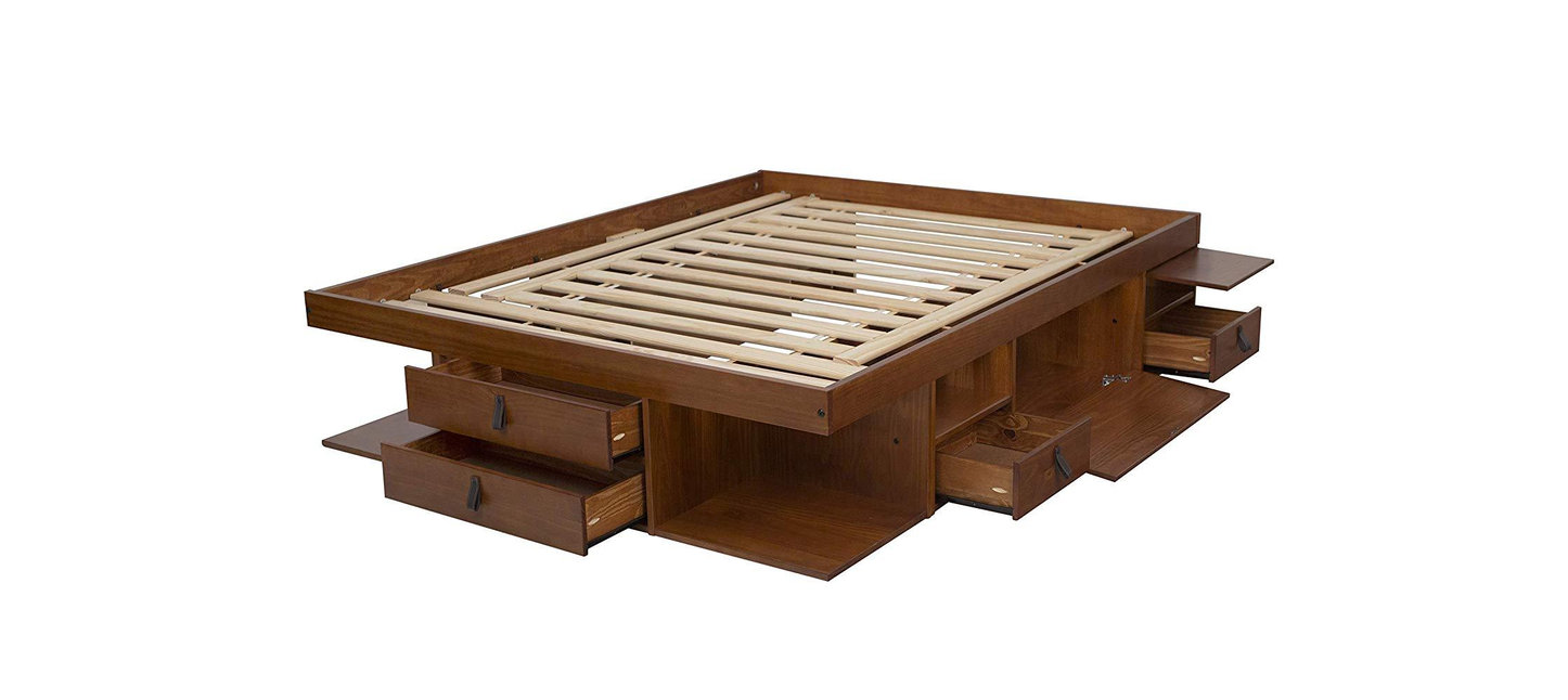 Memomad Bali Storage Platform Bed with Drawers (Queen Size, Caramel)