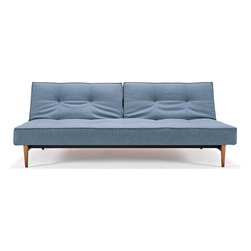 "Innovation" Splitback Mixed Dance Light Blue Sofa Bed / Dark Wood Legs - Sofas