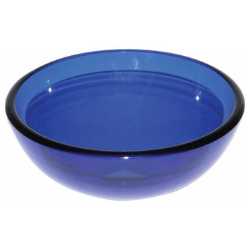 Tempered Glass Vessel Sink Blue with Drain and Mounting Ring