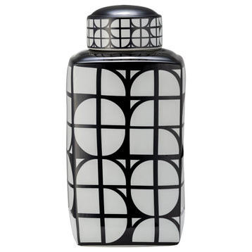 Sagebrook Home Ceramic Black and White Square Jar With Lid 17898-03