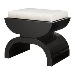 Worlds Away Black Lacquer Biggs Bench - Upholstered Benches