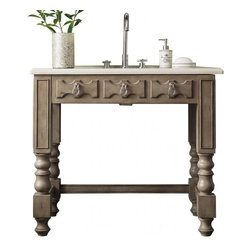 40 inch Antique Bathroom Vanity Vintage Vanilla Finish Gala Beige Marble Top - Bathroom Vanities And Sink Consoles