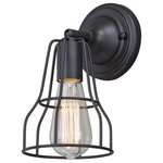 Vaxcel - Vaxcel Clybourn 1-Light Wall Light W0311, Oil Rubbed Bronze - Cage like features give the Clybourn bath collection a modern yet industrial flair.