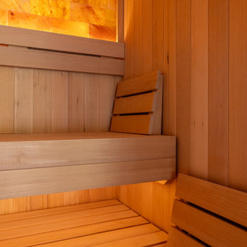 Custom Home Gym Hemlock Sauna and Himalayan Salt Wall in Rancho Santa Fe