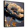 Deep Blue And Gold Single Flower VI Framed Canvas, 12x20, Black