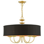 Livex Lighting - Livex Lighting 5 Light Soft Gold Pendant Chandelier - The five-light Winchester pendant chandelier combines floral details and casual elements to create an updated look. The hand-crafted black fabric hardback drum shade is set off by an inner silky orange fabric that combines with chandelier-like soft gold finish sweeping arms which creates a versatile effect. Perfect fit for the living room, dining room, kitchen or bedroom.