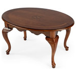 Butler Specialty Company - Grace Olive Ash Burl Oval Coffee Table (3012101) - 3012101 Traditional Style Masterpiece Collection Butler Grace Olive Ash Burl Oval Coffee Table. Selected solid woods, wood products and choice veneers. Cherry veneer top with linen-fold inlay design of maple and walnut veneers. Graceful Queen Anne styling. Photo may slightly differ from actual item in terms of color/finish due to the lighting during photo shoot or the monitor's display.