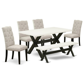 East West Furniture X-Style 6-piece Wood Dining Set in Black/Doeskin