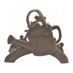 Import Wholesales - Cast Iron Garden Hose Holder, Watering Can Design, 7.625" Tall - Garden Hose Reels