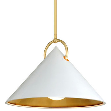 Charm 1-Light Pendant, White And Gold Leaf, Opal White, 30"