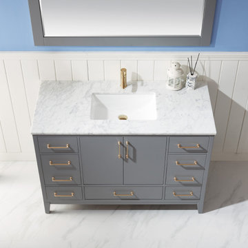 Sutton 48" Single Bathroom Vanity Set in Gray and Carrara White Marble Counterto