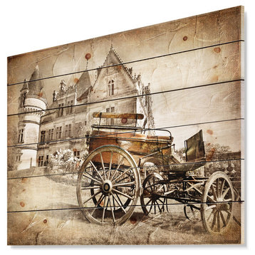 Designart Medieval Castle Carriage Contemporary Wood Wall Art 46x36