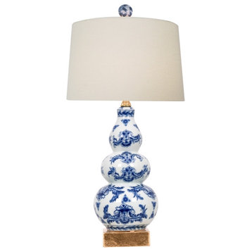 Blue and White Porcelain Gourd Table Lamp Chinoiserie Style Art 23"