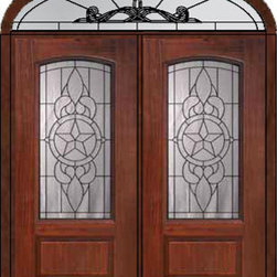 Prehung Transom Double Door 80 Fiberglass Brazos Arch Lite Glass - Front Doors