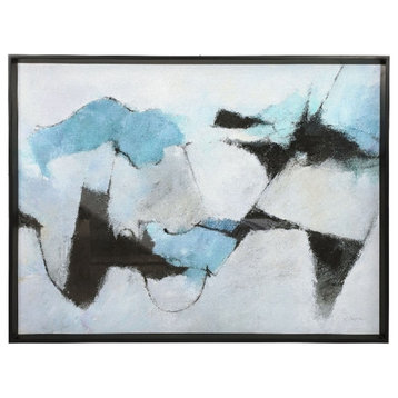 Uttermost Winter Crop Wood Glass and Paper Abstract Print Black/Blue/Gray/White