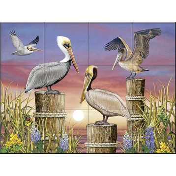 Tile Mural, Pelicans by Rosiland Solomon