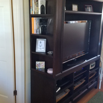 Old dark bookcase/entertainment piece refinshed