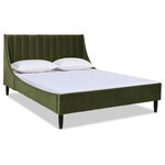 Jennifer Taylor Home - Aspen Vertical Tufted Headboard Platform Bed, Olive Green Performance Velvet, Queen - A simple yet elegant look gives the Aspen Upholstered Platform Bed by Sandy Wilson Home a modern yet timeless feel. The subtle vertical channel tufting of the low headboard and simple, solid wood legs are a nod to a retro 70's look, made modern by the graceful, curved wings that sweep seamlessly into the side- and foot panels for a completely unique platform design. Available in Queen, King, and California King sizes in all the trend-worthy colors from Evergreen to Ash Rose to Anthracite Black, the Aspen Bed Set is the perfect centerpiece to your master suite, guest room, or teen's room.